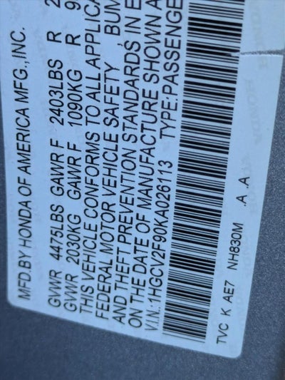 2019 Honda Accord Sedan Touring 2.0T Automatic