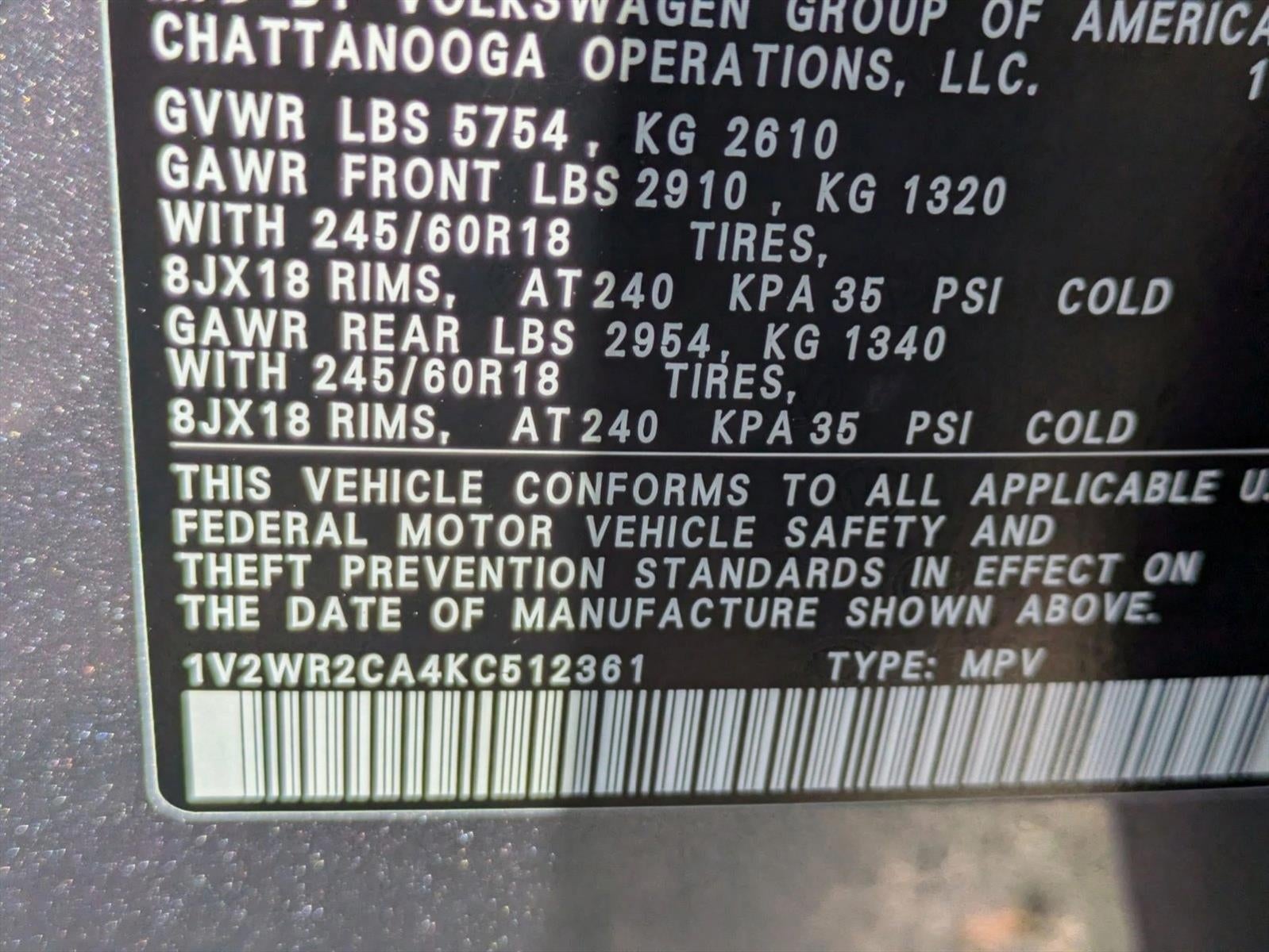 2019 Volkswagen Atlas 3.6L V6 SE w/Technology FWD