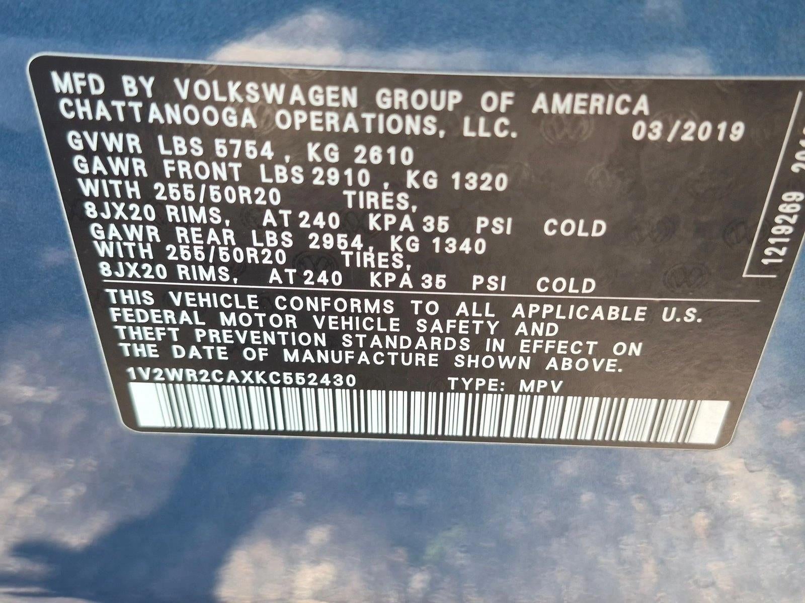 2019 Volkswagen Atlas 3.6L V6 SE w/Technology FWD