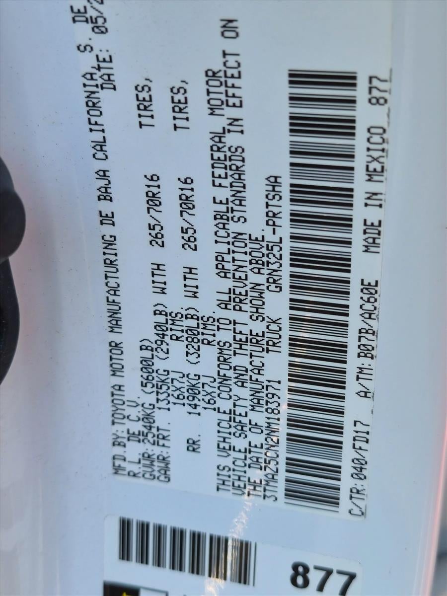 2022 Toyota Tacoma 2WD 2WD TRD Off Road Double Cab 5' Bed V6 AT (Natl)
