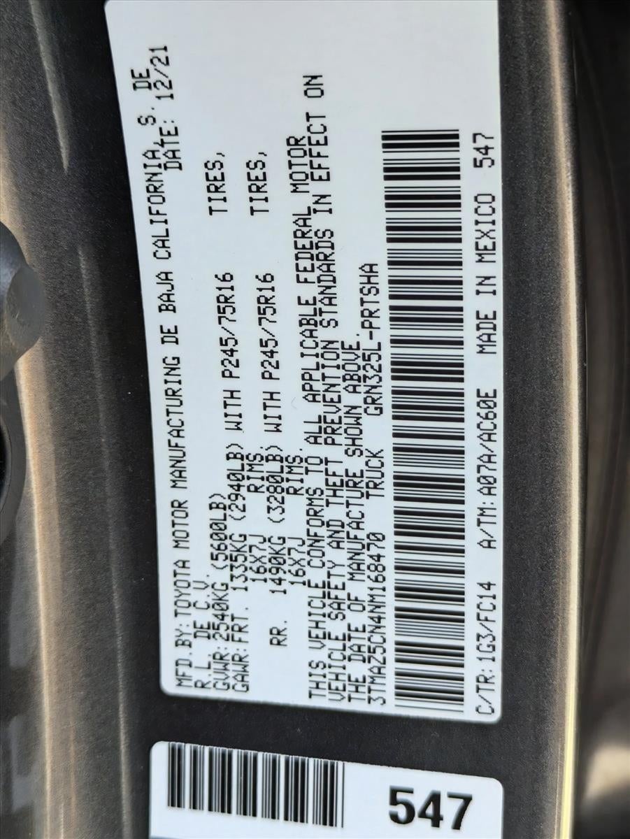 2022 Toyota Tacoma 2WD 2WD SR5 Double Cab 5' Bed V6 AT (GS)