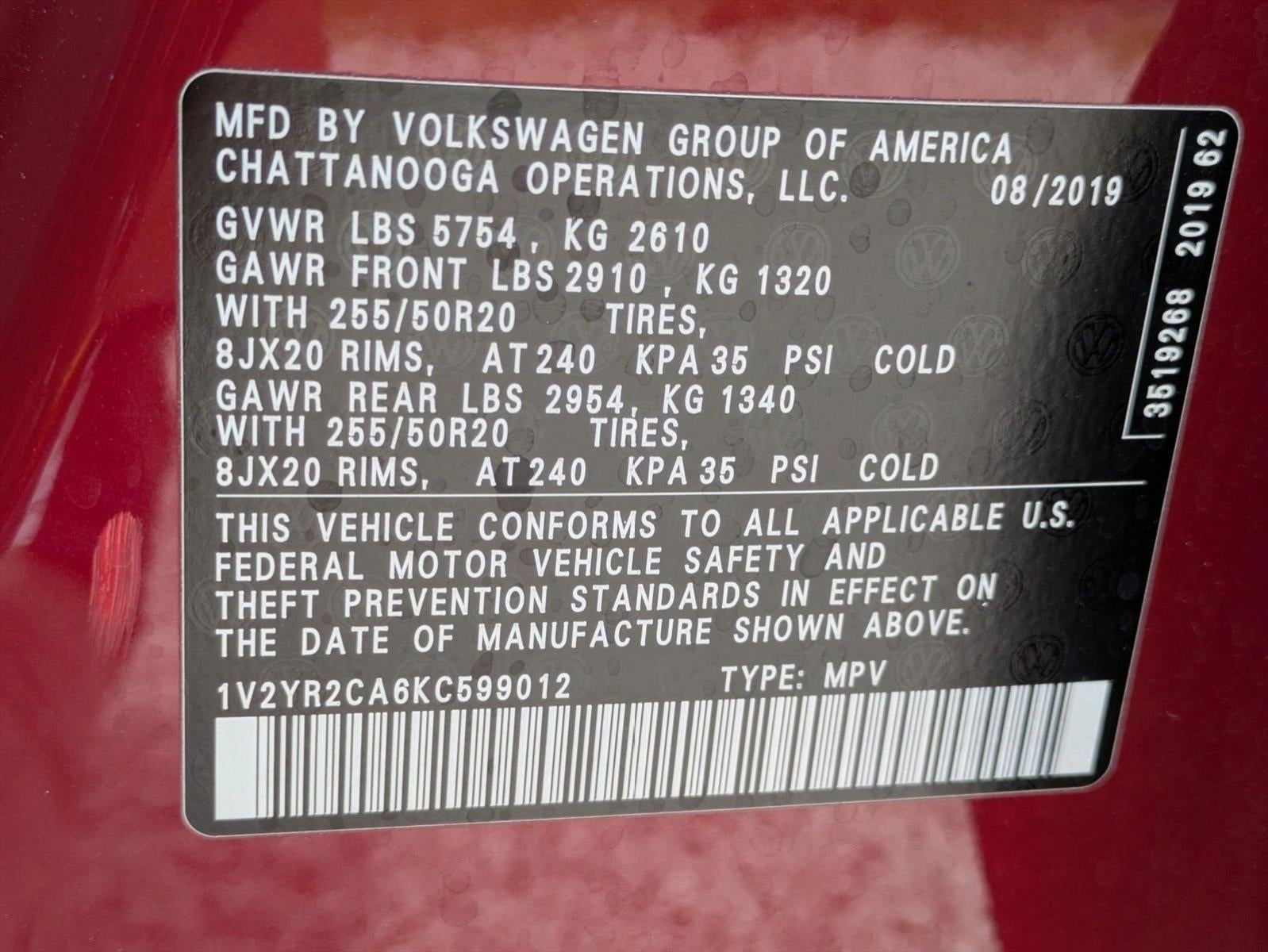 2019 Volkswagen Atlas 3.6L V6 SE w/Technology R-Line FWD