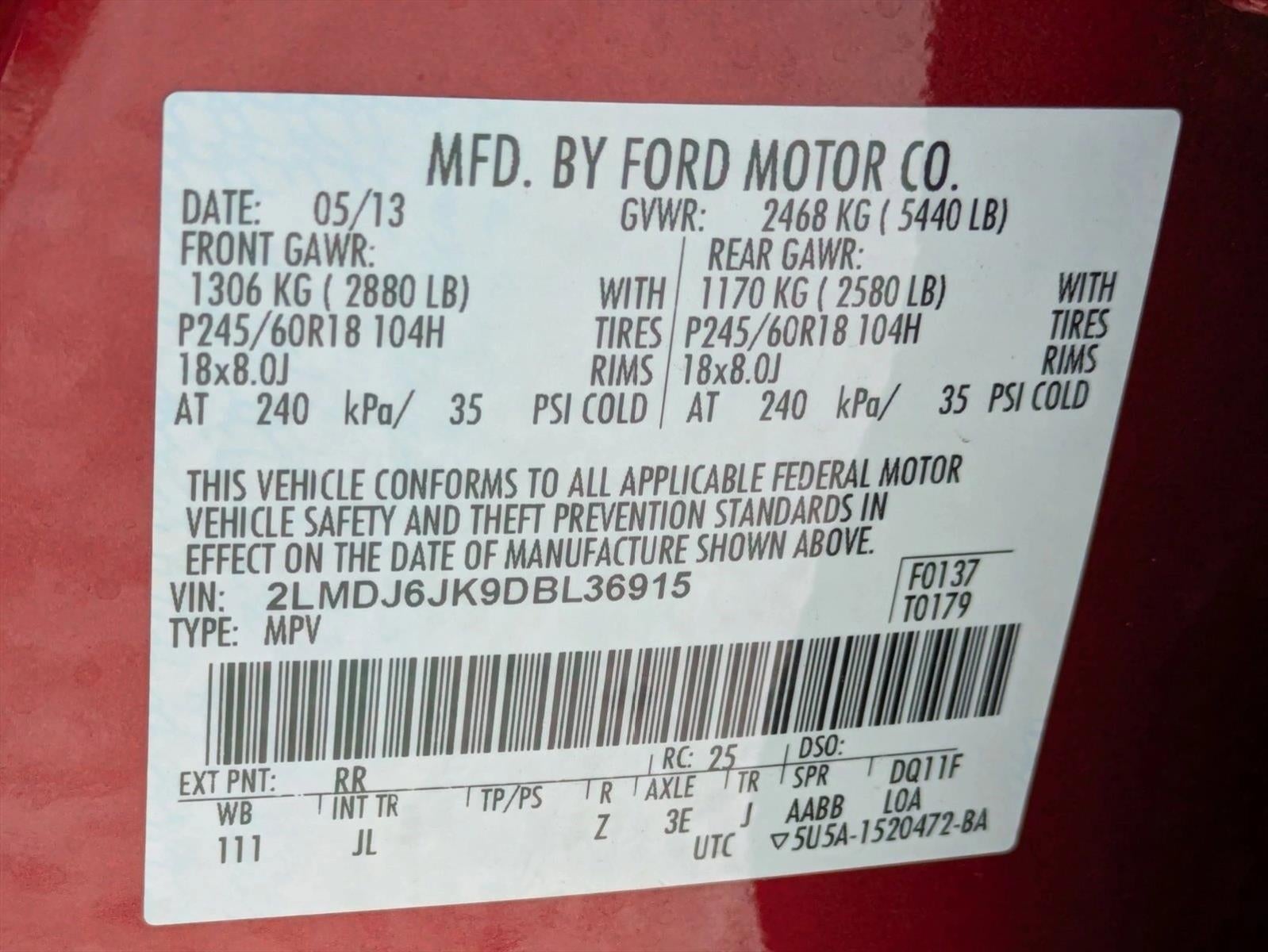 2013 Lincoln MKX 4dr Wgn 3.7L V6 FWD