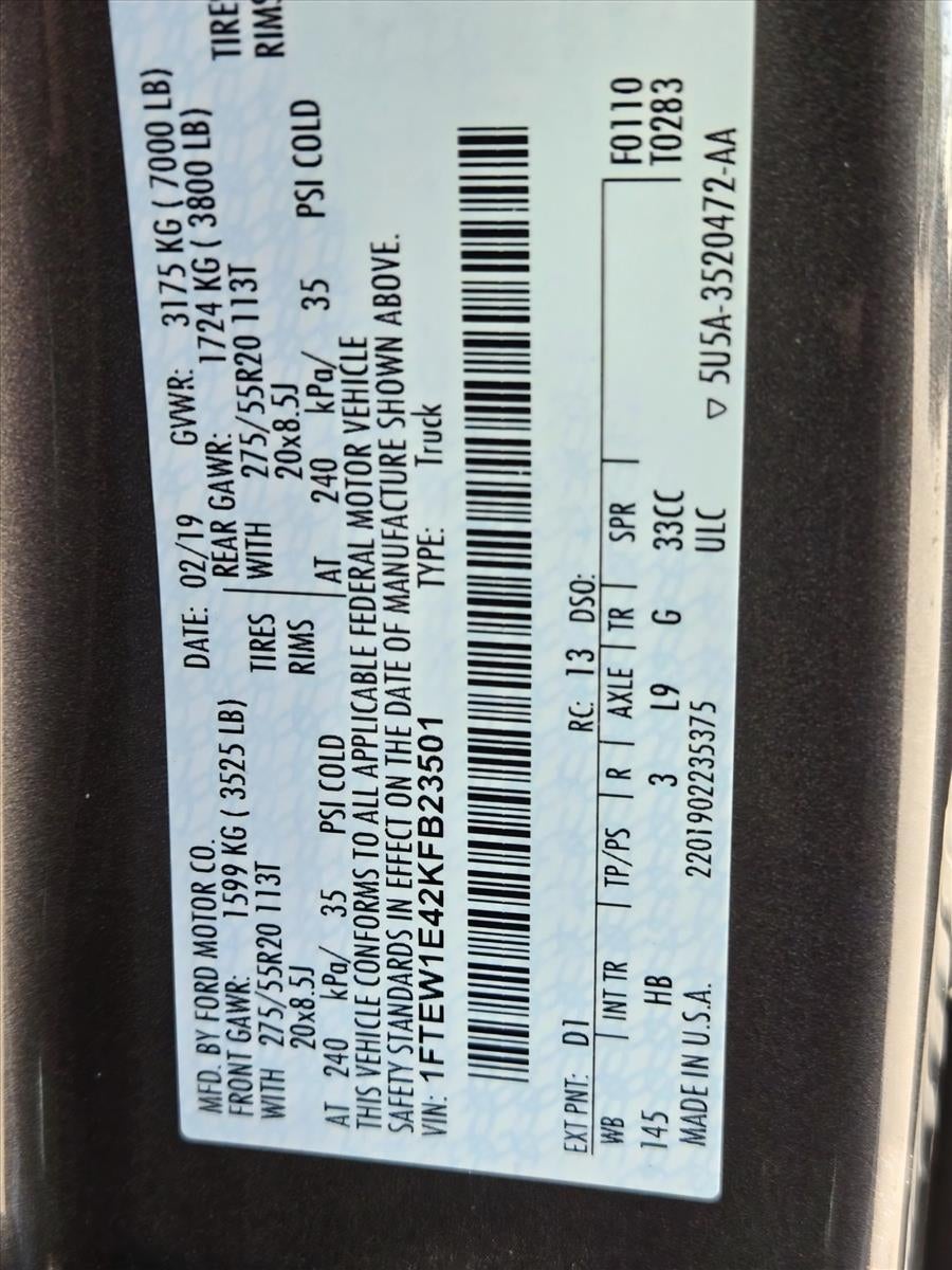 2019 Ford F-150 LARIAT 4WD SuperCrew 5.5' Box