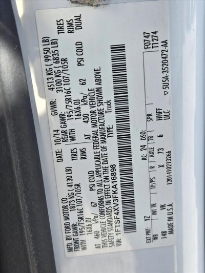 2015 Ford Transit Cargo Van T-350 HD 148" EL Hi Rf 9950 GVWR RH Dr