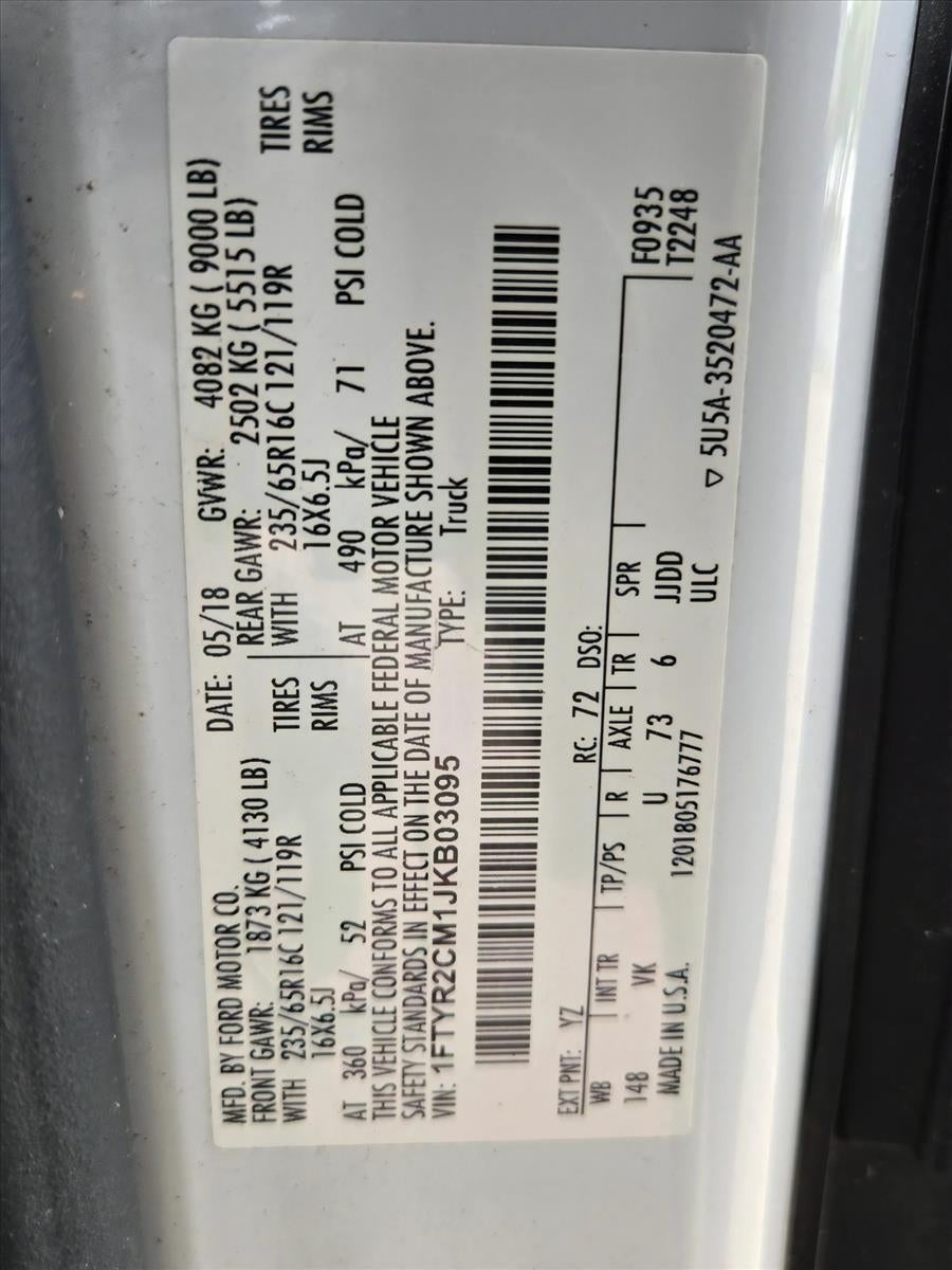 2018 Ford Transit Van T-250 148" Med Rf 9000 GVWR Sliding RH Dr