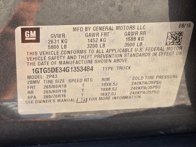 2016 GMC Canyon Crew Cab Short Box 2-Wheel Drive SLT