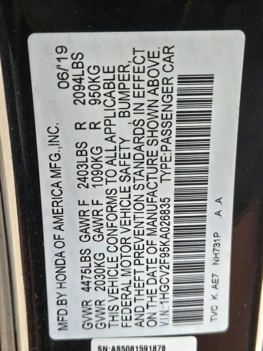 2019 Honda Accord Sedan Touring 2.0T Automatic