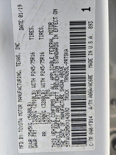 2019 Toyota Tacoma 2WD 2WD SR Double Cab 5' Bed I4 AT (GS)