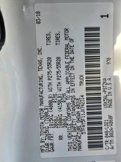 2018 Toyota Tundra 4WD 4WD 1794 Edition CrewMax 5.5' Bed 5.7L (Natl)