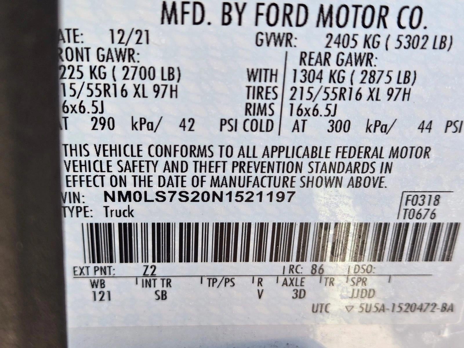 2022 Ford Transit Connect Van XL LWB w/Rear Symmetrical Doors