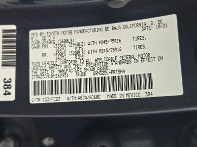 2022 Toyota Tacoma 2WD 2WD SR5 Double Cab 5' Bed V6 AT (GS)