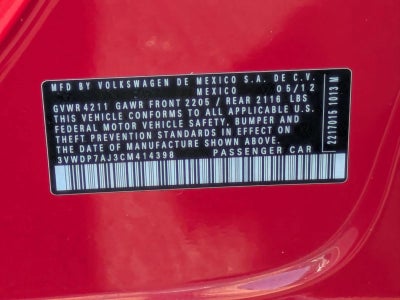 2012 Volkswagen Jetta 4dr Auto SE with Convenience & Sunroof PZEV Sedan