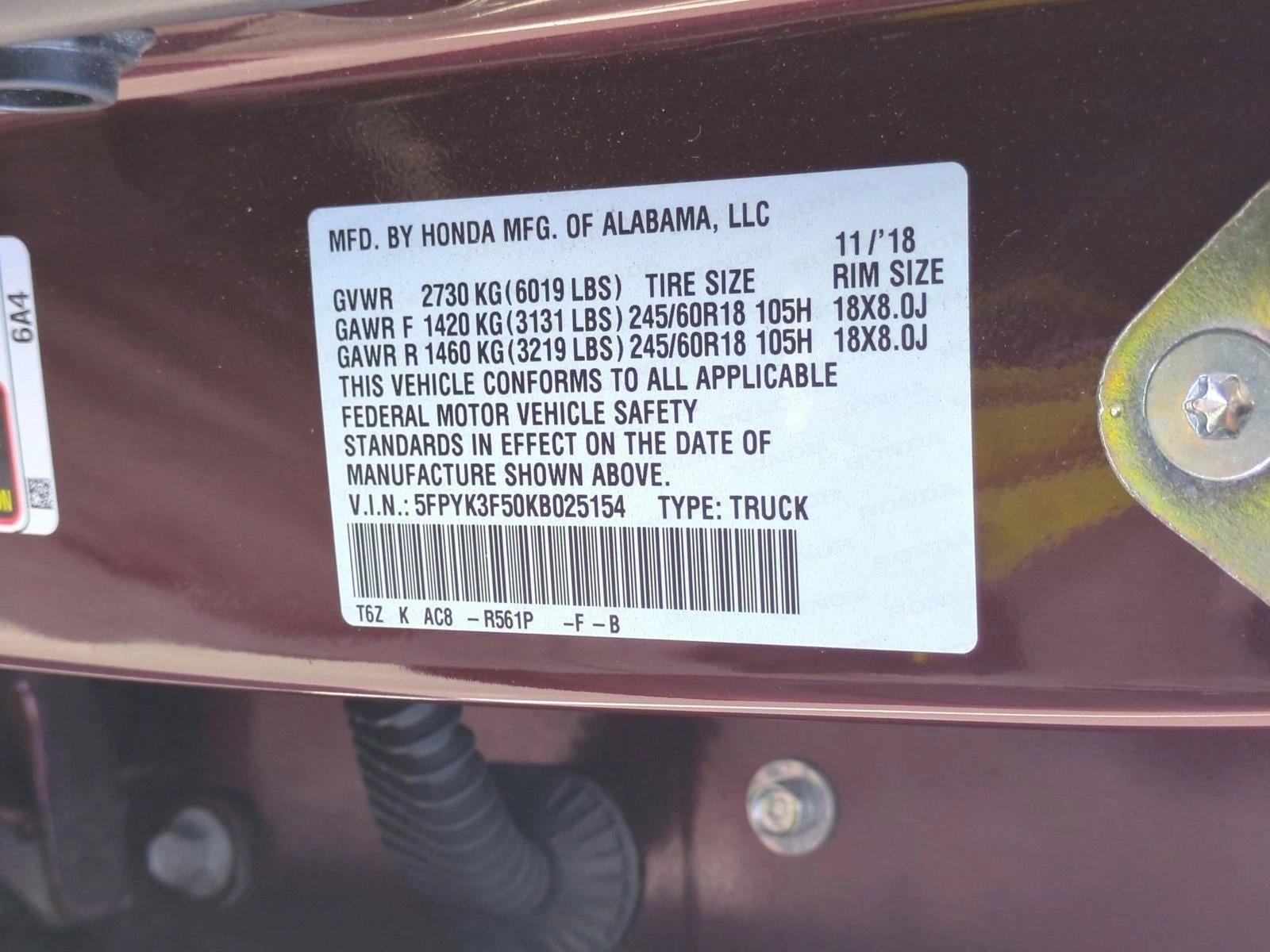 2019 Honda Ridgeline RTL AWD