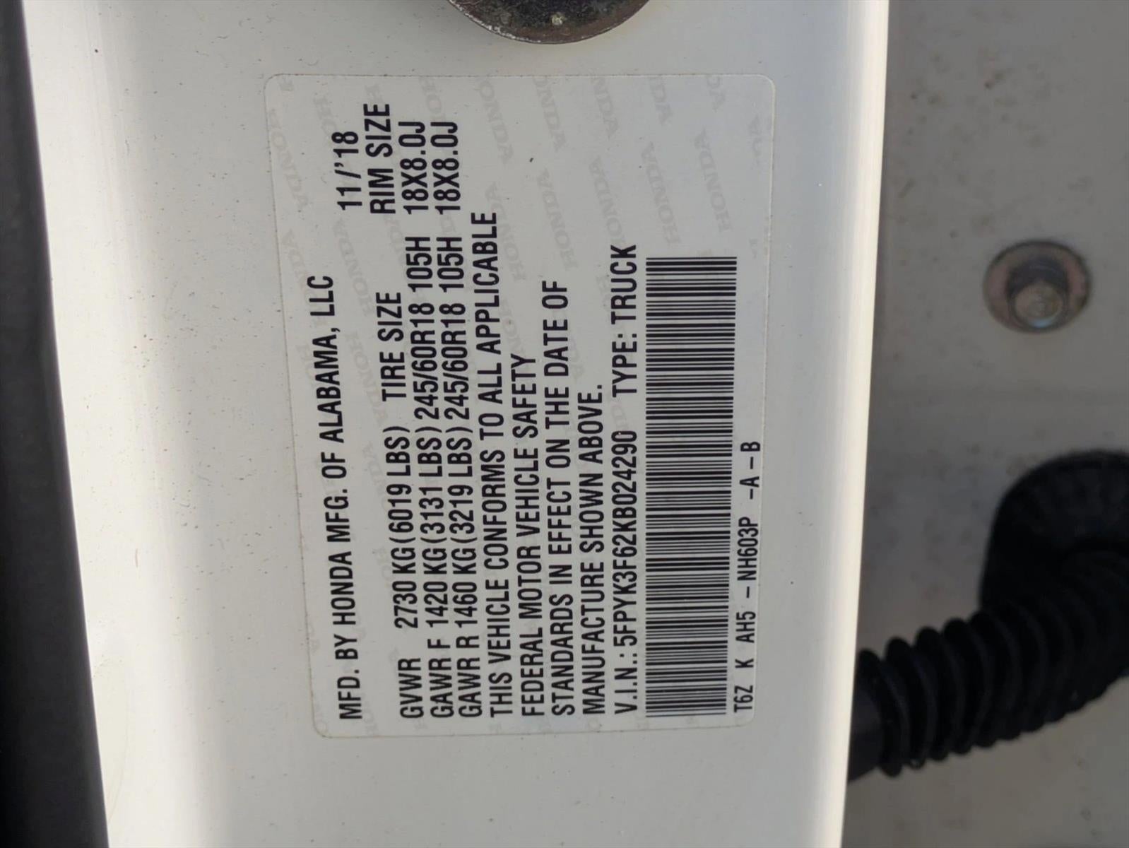 2019 Honda Ridgeline RTL-T AWD