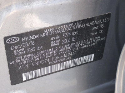 2017 Hyundai ELANTRA SE 2.0L Auto (Alabama)