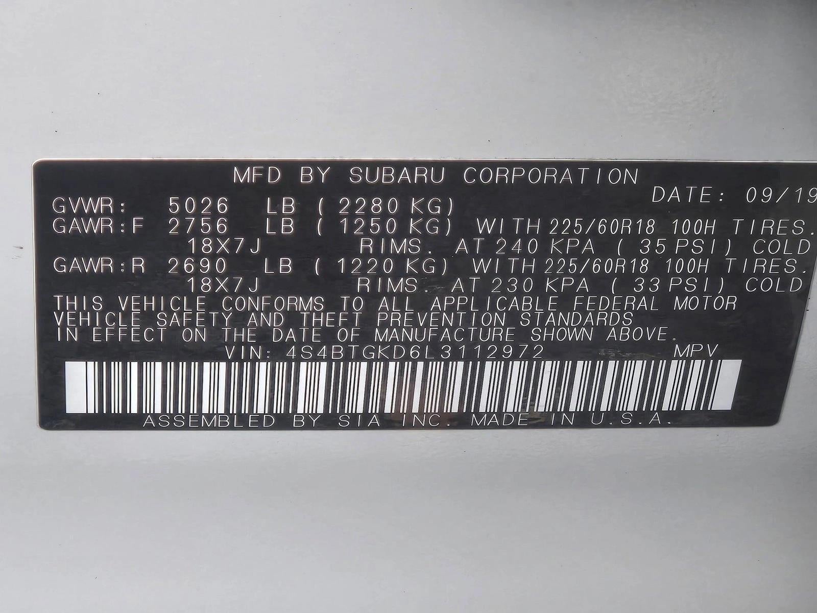 2020 Subaru Outback Onyx Edition XT CVT