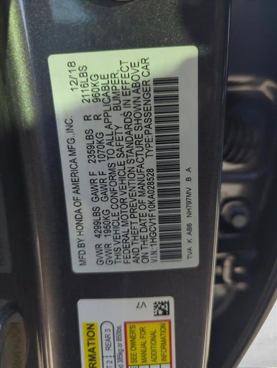 2019 Honda Accord Sedan LX 1.5T CVT