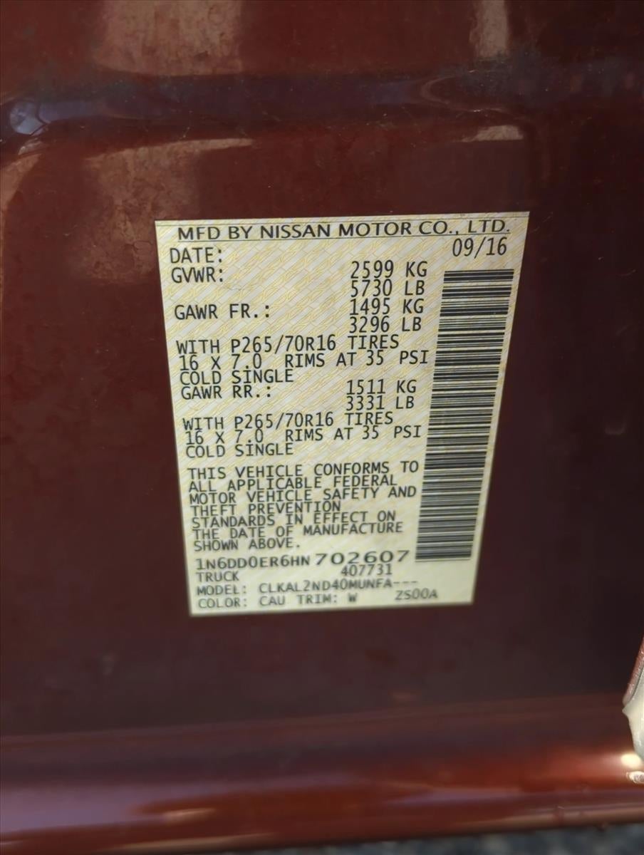 2017 Nissan Frontier Crew Cab 4x2 SV V6 Auto