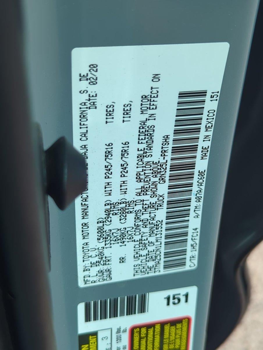 2020 Toyota Tacoma 2WD 2WD SR5 Double Cab 5' Bed V6 AT (GS)