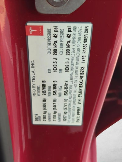 2018 Tesla Model 3 Long Range Battery RWD