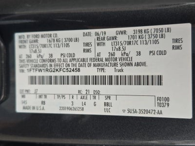 2019 Ford F-150 Raptor 4WD SuperCrew 5.5' Box