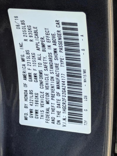 2016 Honda Accord Sedan EX CVT with Honda Sensing