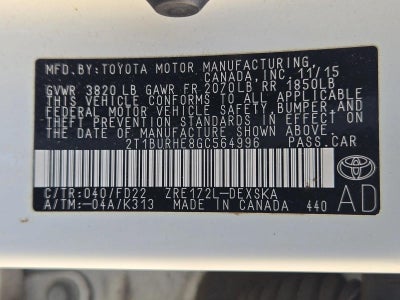 2016 Toyota Corolla 4dr Sdn CVT Auto S Plus (Natl)