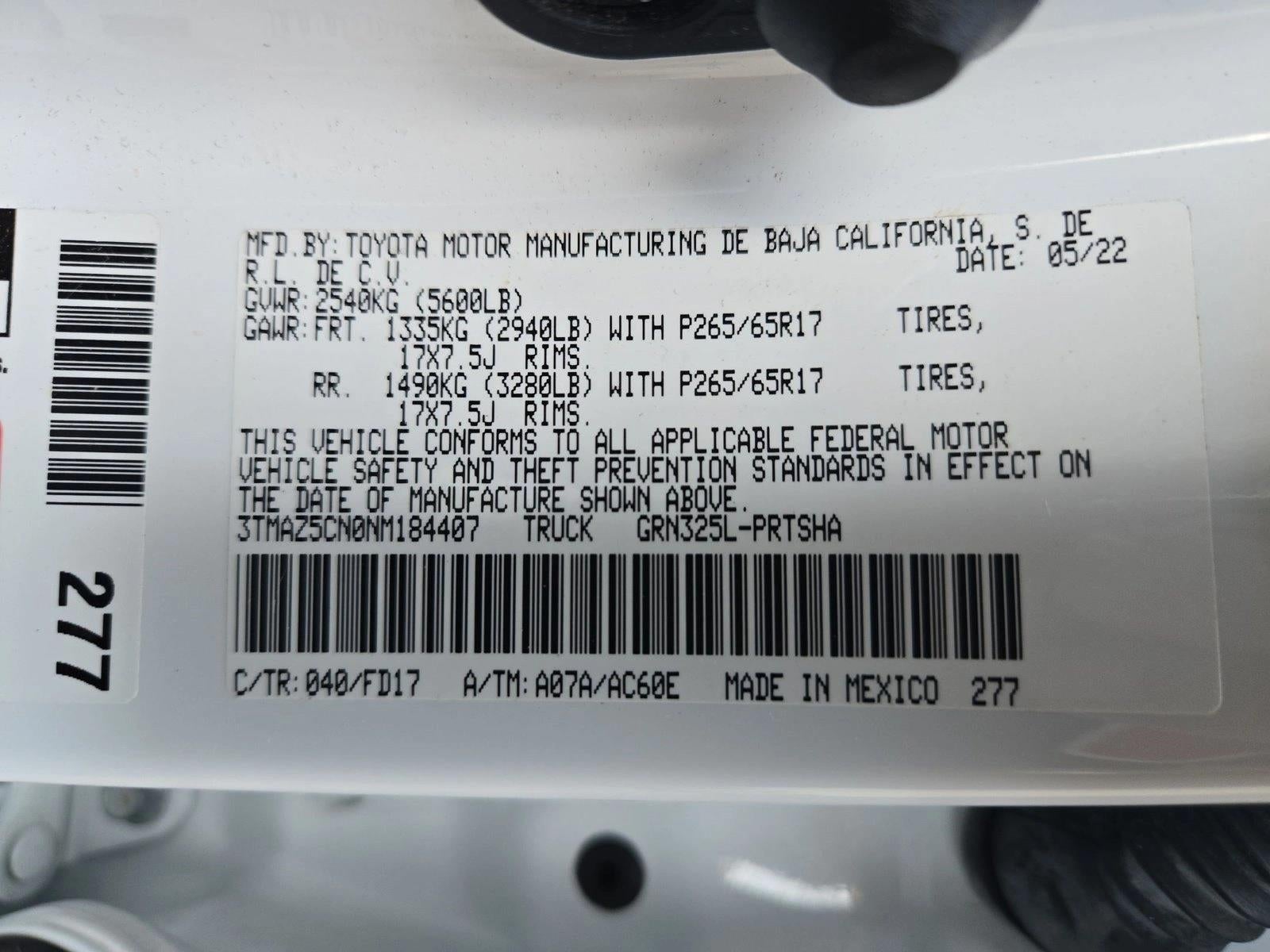 2022 Toyota Tacoma 2WD 2WD TRD Sport Double Cab 5' Bed V6 AT (Natl)