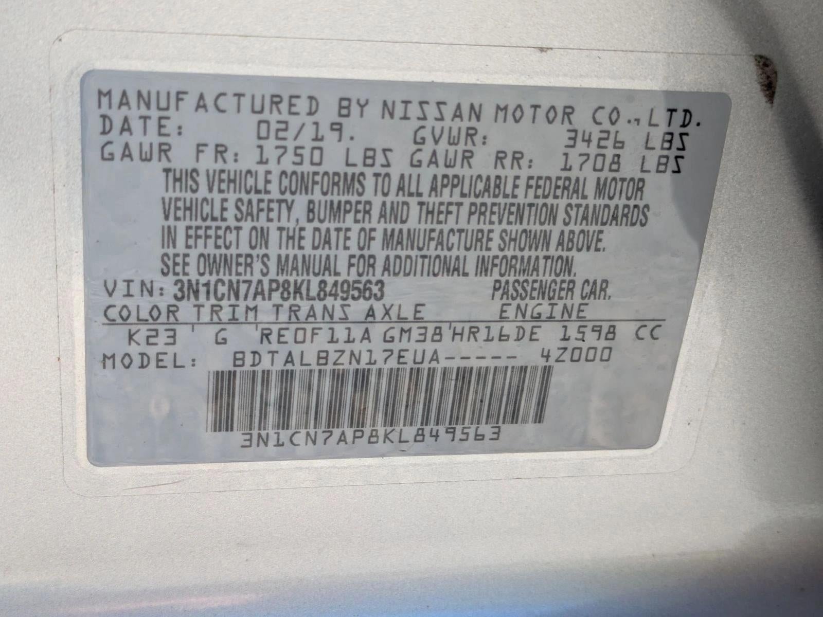 2019 Nissan Versa Sedan SV CVT